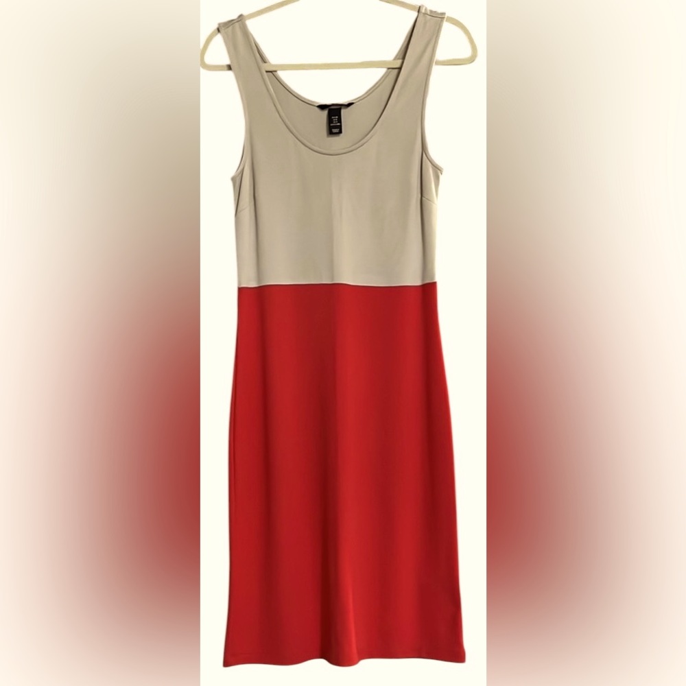 H&M Beige/Coral Two Tone, Knit, Sleeveless,Slight Flare Dress, Size 8, GUC.